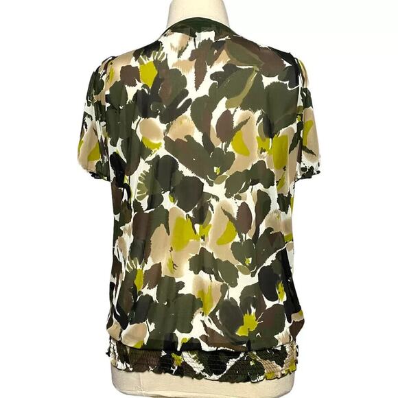 INC Women Blouse Short Sleeve Ruffle Front Elastic Stretch Waist Sheer 0X - Picture 4 of 6